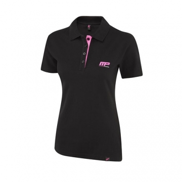 Musclepharm Sportswear Womens Embroidered Polo Shirt Black - Green (MPLTS470)