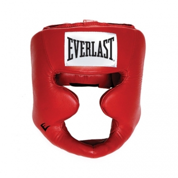 Everlast Leather Full Protect Headgear (Red)